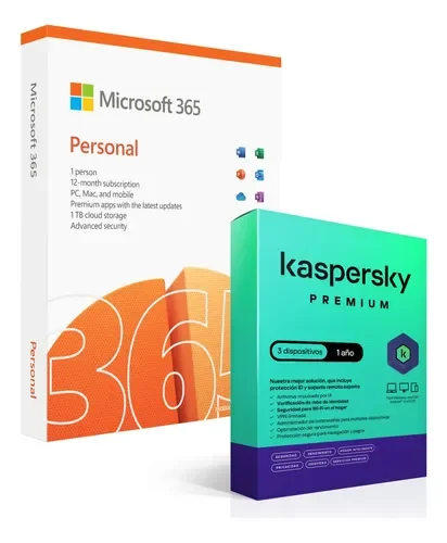 LICENCIA OFFICE 365 PERSONAL + ANTIVIRUS KASPERSKY PREMIUM X 1 AÑO