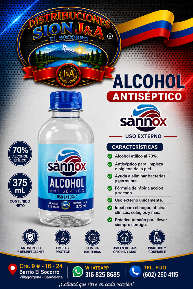 Alcohol Sannox Antisepto 375ml
