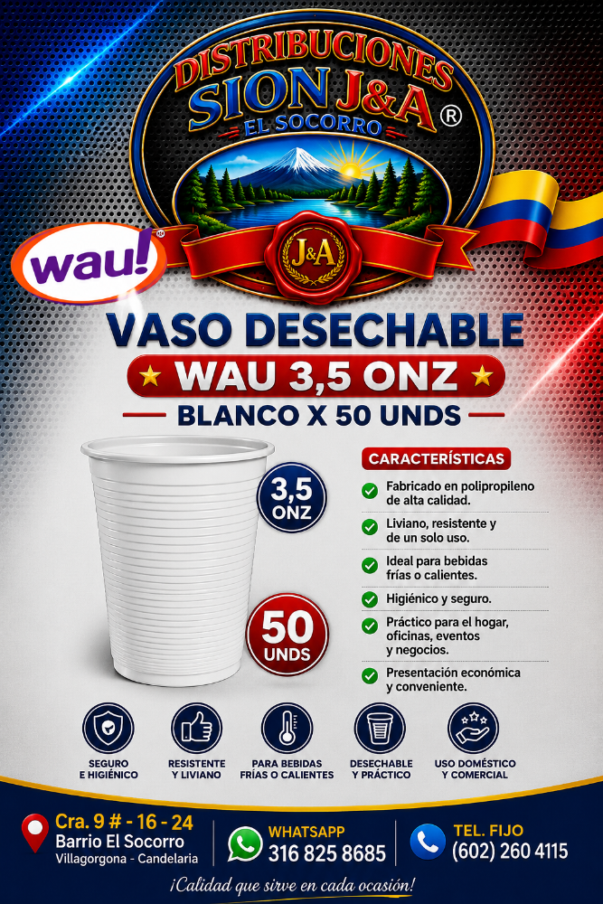 Vaso 3.5 Onz Wau Blanco x 50 unds