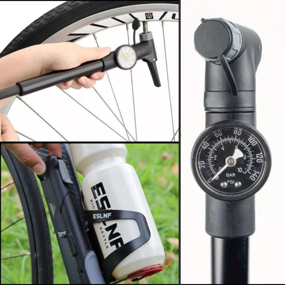 Inflador Mini de Bici con Medidor y Soporte