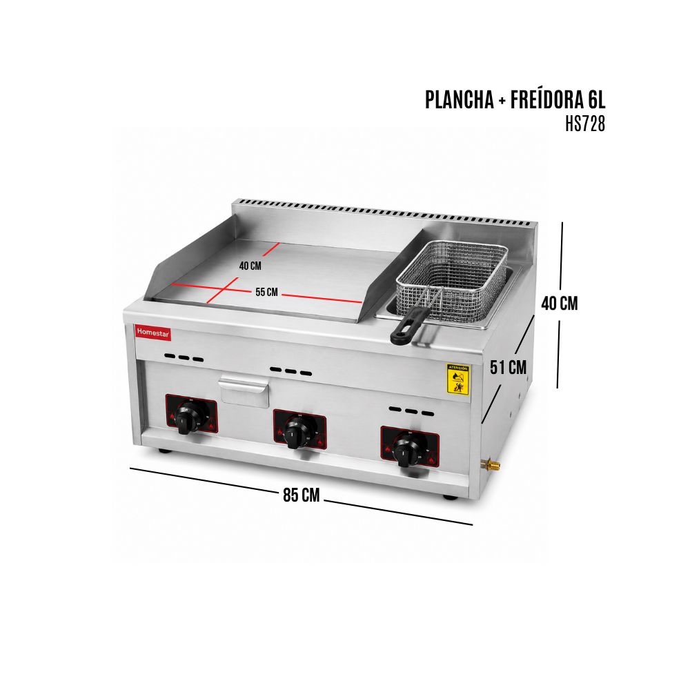 PLANCHA A GAS + FREÍDORA 6L