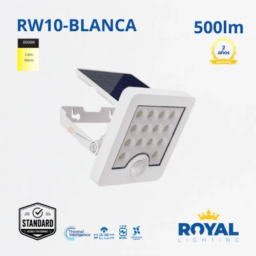 LED Luminaria Blanca Deco Solar de Pared RW10, 3000K, IP65, Ref RW10, Marca Royal Lighting