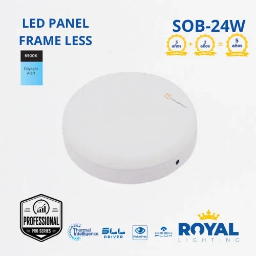 LED Panel redondo 24W incrustar Frame Less, 6500k, 2880 lm, 120G, 100-240V, Marca Royal Lighting
