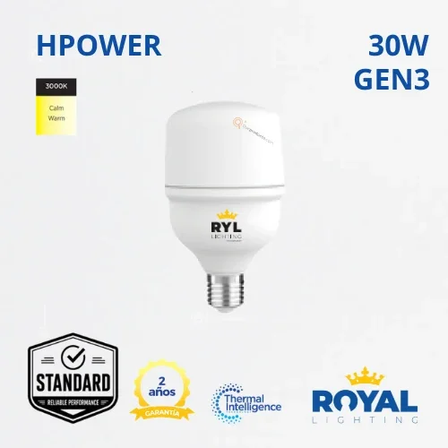 LED High Power 30w E27 Gen3, 6500K, 2700 lm, IP20, 180G, 100-240V, Marca Royal Lighting