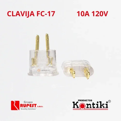 Clavija Convertidor de Redondo a Plano 10A, 120V, IP20, Ref FC-17, Marca Kontiki