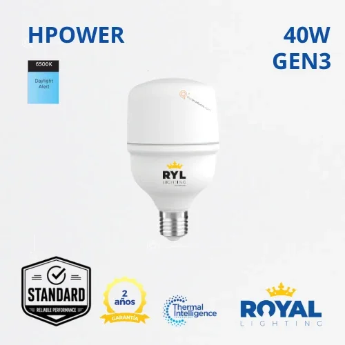 LED High Power 40w E27 Gen3, 6500K, 3600 lm, IP20, 180G, 100-240V, Marca Royal Lighting