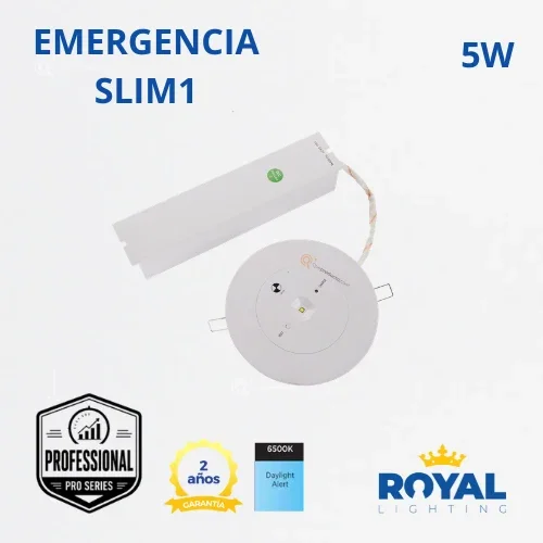 LED Luminaria de emergencia 5W, 6500K, 100-240V, Ref SLIM1, Marca Royal Lighting