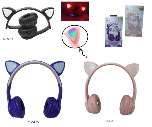 AURICULARES BLUETOOTH GATITO CON LUZ P47
