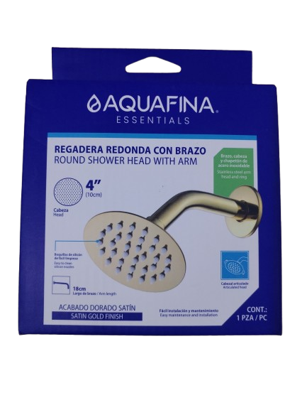 Regadera Redonda con Brazo 4" Dorado Satinado