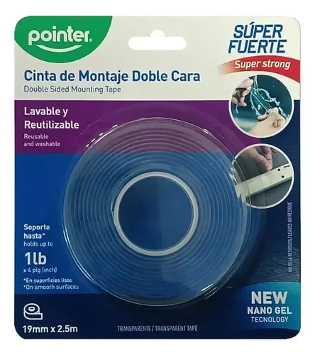 Cinta Doble Faz grande Trasparente y Blanca 2.5m