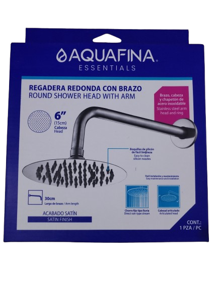 Regadera Redonda con Brazo 6" acabado satinado