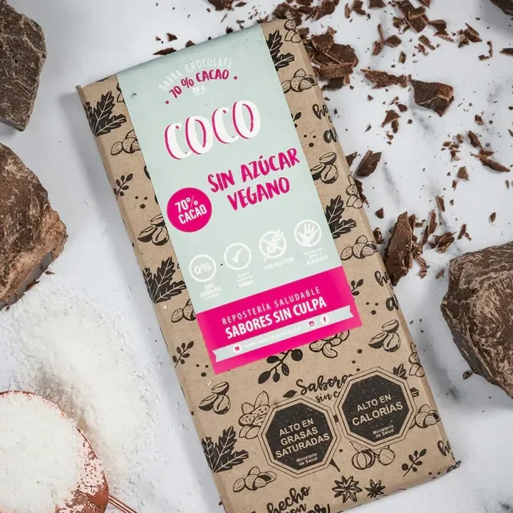 Chocolate en barra de Coco 70% cacao (sabores sin culpa)