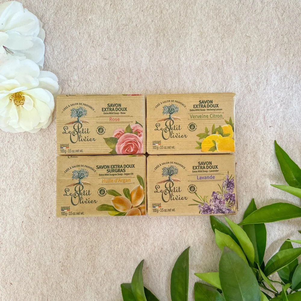 Pack 4 Jabones Solidos Extra Suave Verbena Limon, Rosas, Lavanda y Argan Le Petit Olivier
