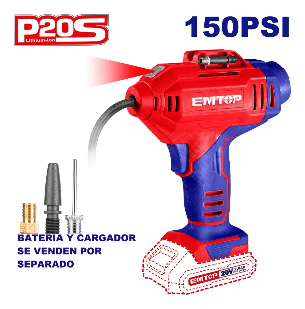Compresor inalámbrico 20v 150psi emtop