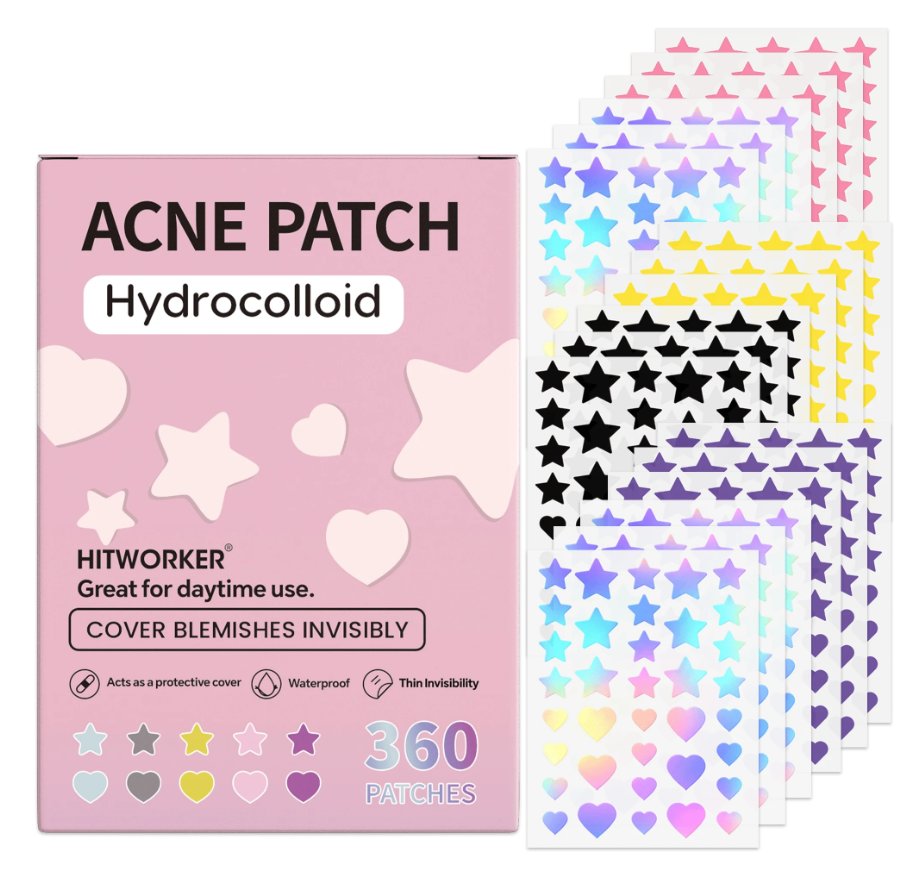 Parches de acné con diseños de estrellas y corazones