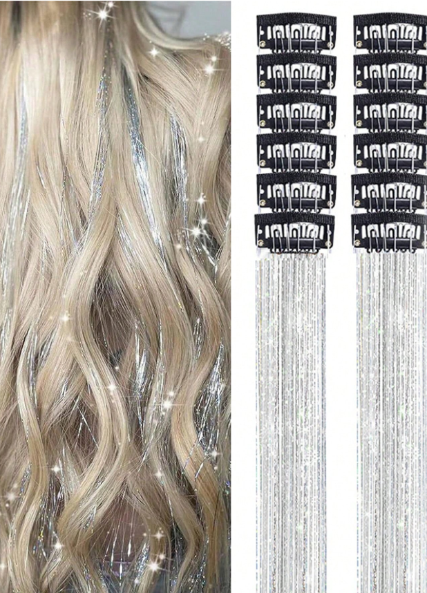 Apliques para cabello tipo cortina con brillos