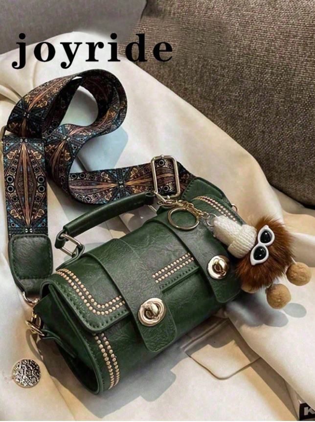 Bolso estilo vintage cilindrico Verde musgo 19x10cm