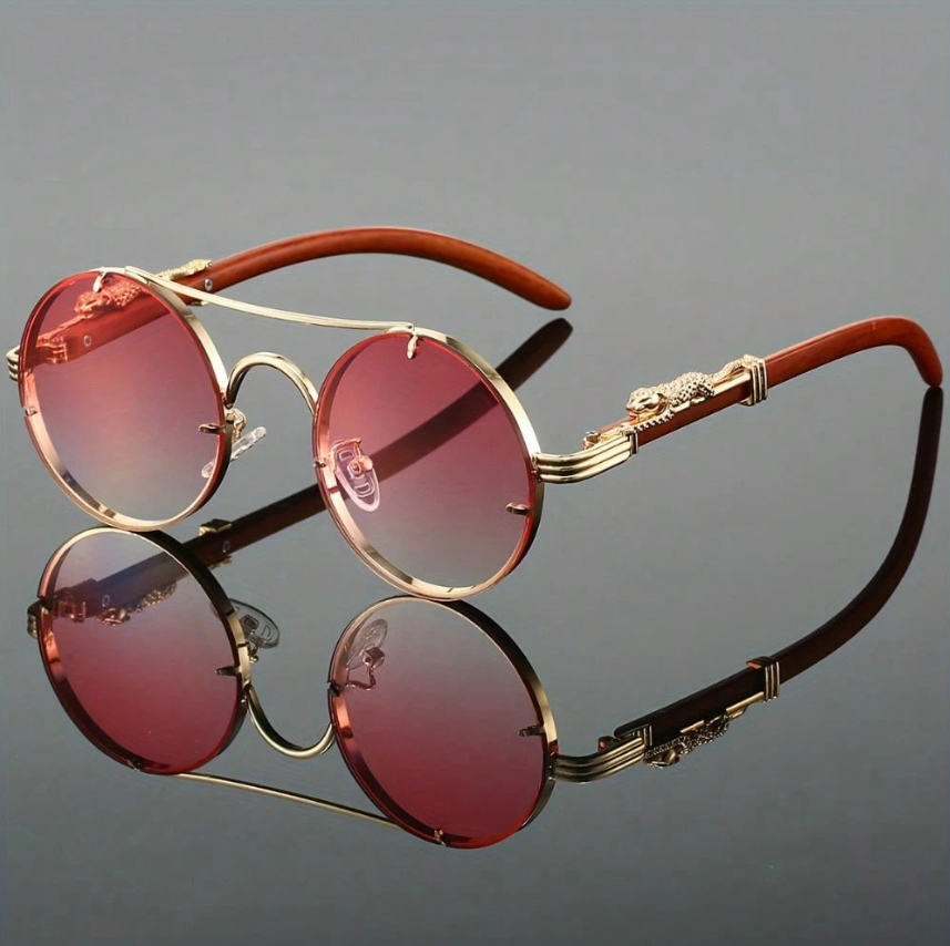Lentes Savannah Gold rosa con montura marron y detalle de leopardo dorado