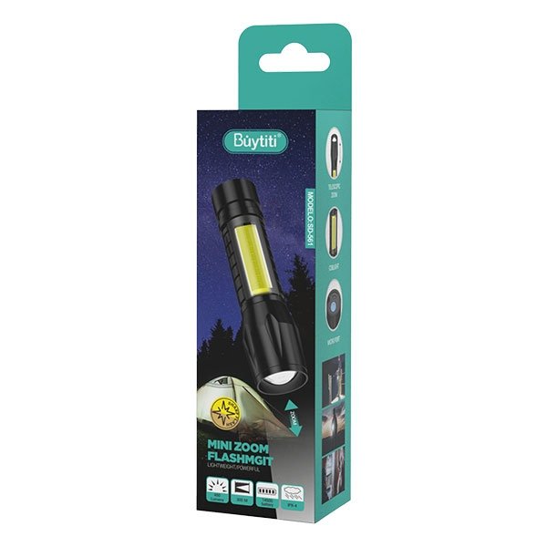 Mini Linterna LED Recargable + COB y Zoom Cuerpo de Metal