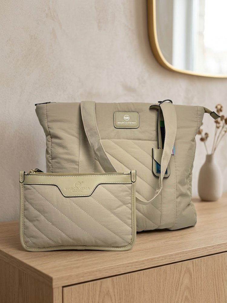Set Tote Bag + Neceser Marco Xenia – Beige Elegancia, Espacio y Estilo Versátil