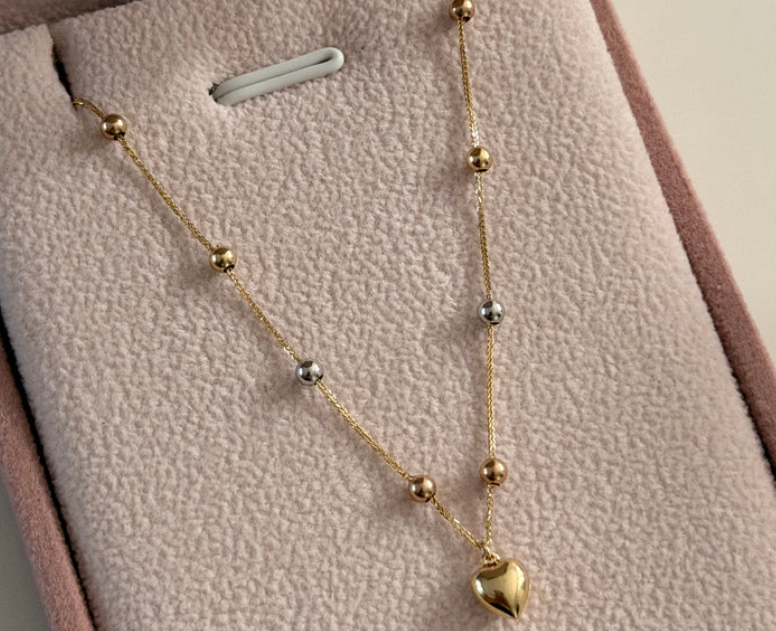 DIJE CORAZON Y BOLAS LISAS TRES OROS ITALY ESP 18K 17CM A 19CM - 0,63GR