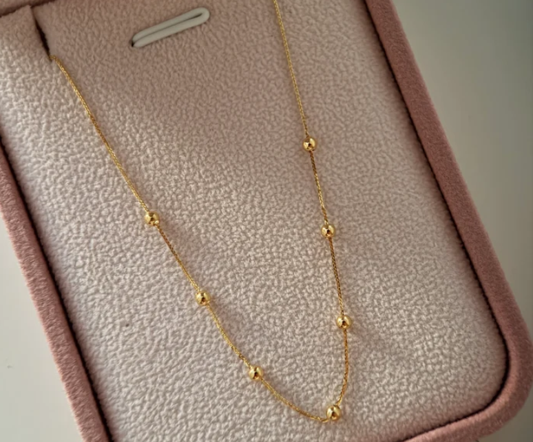 CADENA MINI FRANCO 0.6MM + BOLAS LISAS 3M ORO AMARILLO ITALY ESP 18K 45CM - 0,65GR