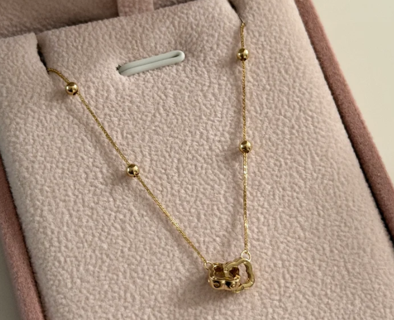 PULSERA MINI FRANCO 0.6MM + DOS TREBOLES ABRAZADOS ORO AMARILLO ITALY ESP 18K 17CM A 19CM - 0,73GR