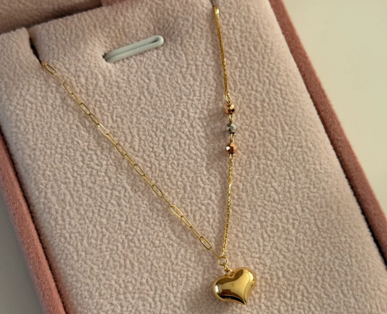 PULSERA MINI FRANCO + CLIP BOLAS DIAMANTADAS Y CORAZON TRES OROS ITALY ESP 18K 18CM A 20CM - 0,82GR