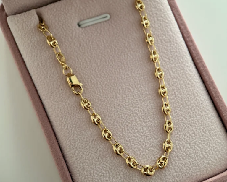 CADENA GRANO DE CAFÉ LISO 4MM ORO AMARILLO ITALY 18K 45CM - 8,24GR