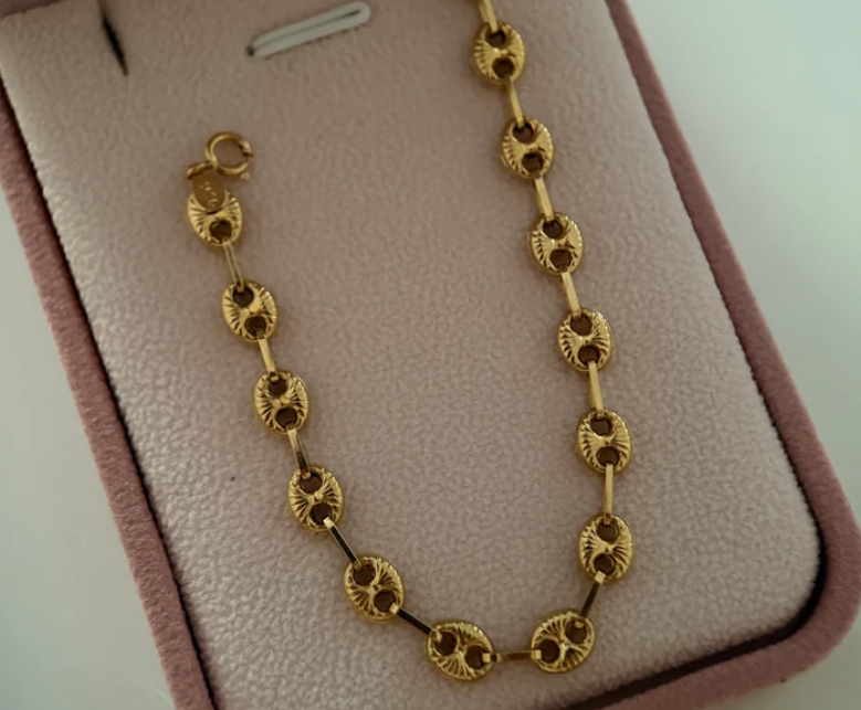 PULSERA GRANO DE CAFE DIAMANTADA 6MM ORO AMARILLO COL 18K 19.5CM - 4,48GR