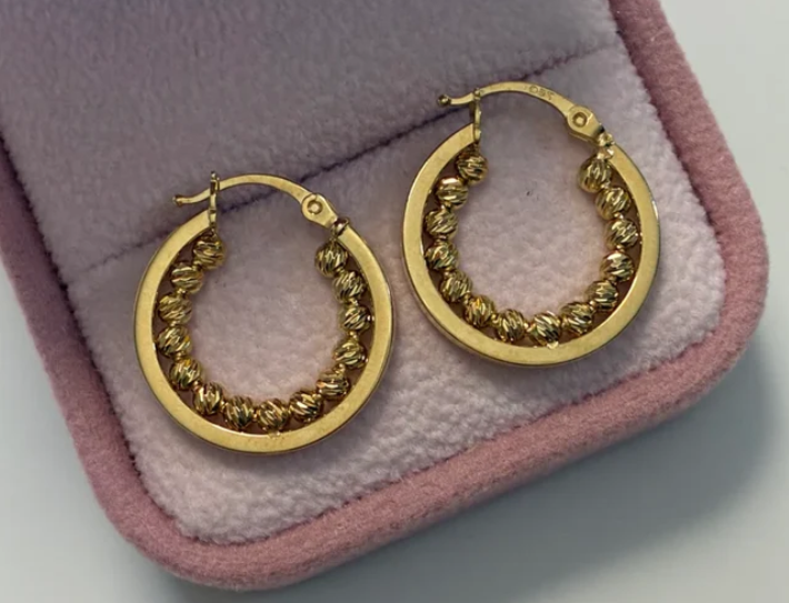 CANDONGAS LISAS Y BOLAS DIAMANTADAS 1.2CM ORO AMARILLO ITALY 18K - 3,3GR