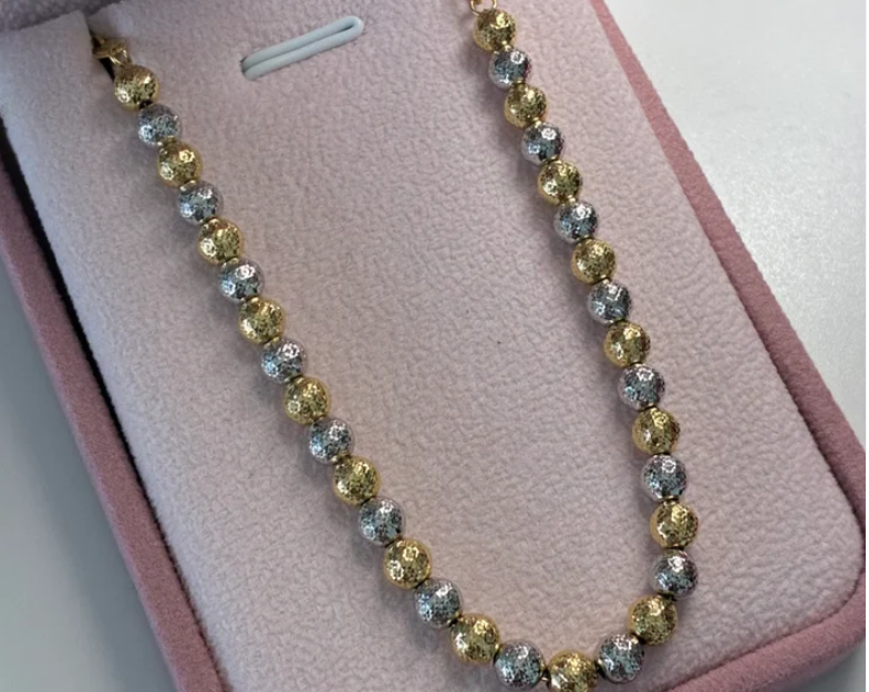 PULSERA BOLAS DIAMANTADAS DISCOTECA 5MM ORO BLANCO Y AMARILLO ITALY 18CM A 19CM - 4,55GR