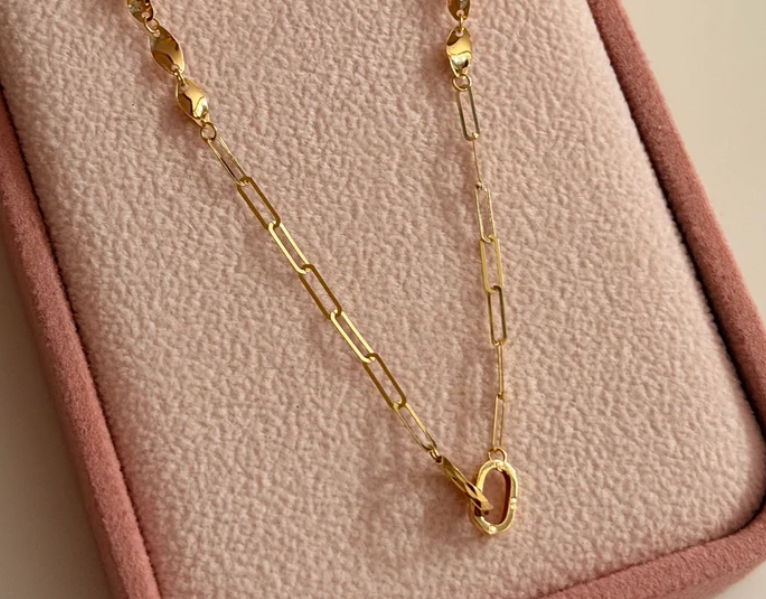 CADENA MINI FRANCO + PAPERCLIP TRENZADO Y AROS ABRAZADOS ORO AMARILLO ITALY ESP 18K 42CM A 45CM - 1,21GR