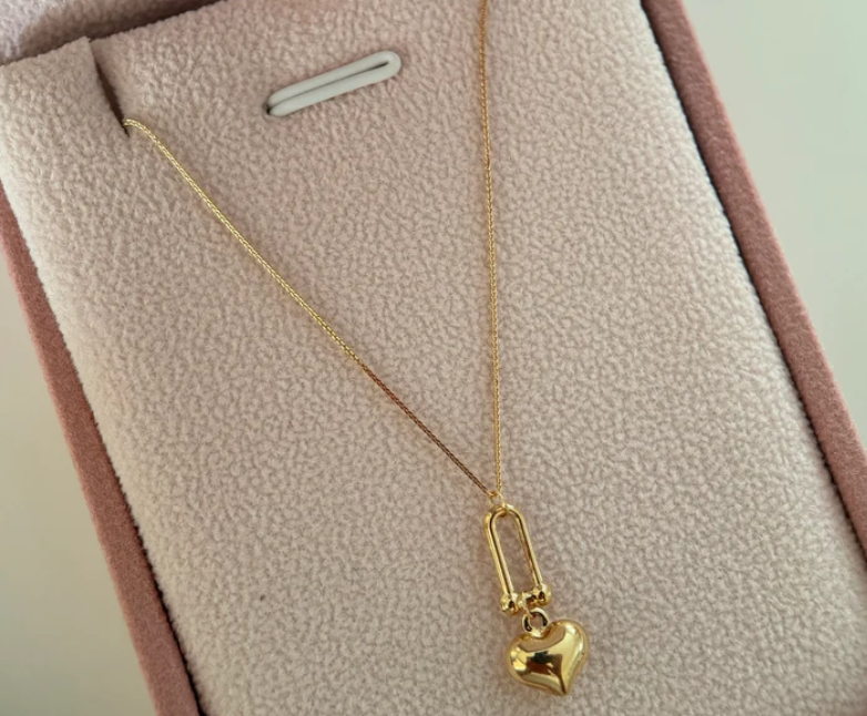 CADENA MINI FRANCO 0.6MM + DIJE HERRAJE Y CORAZON ORO AMARILLO ITALY ESP 18K 45CM - 0,95GR