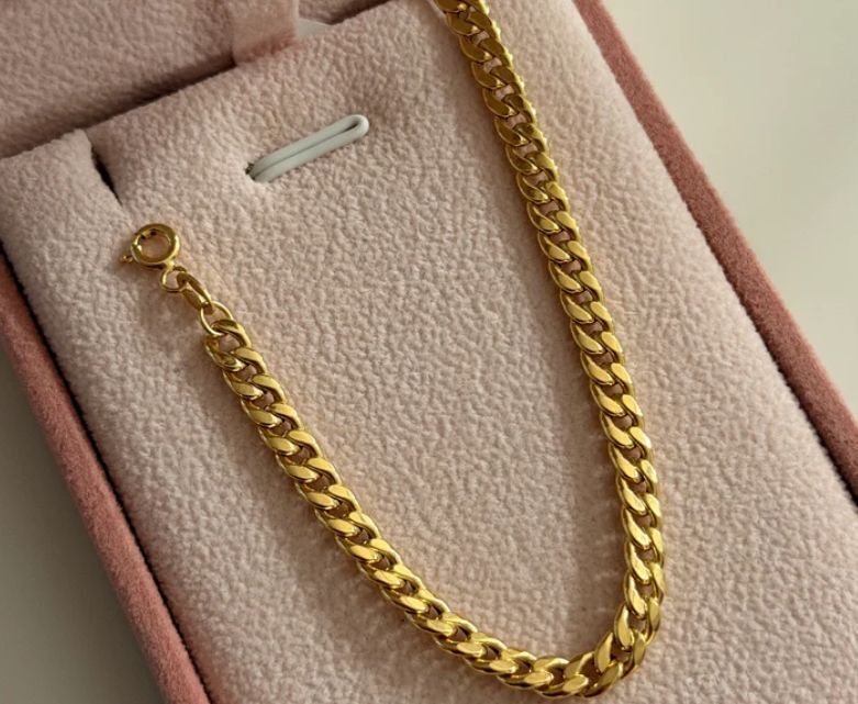 PULSERA CUBANA HUECA 4.2MM ORO AMARILLO ITALY 18K 18,5CM - 1,78GR