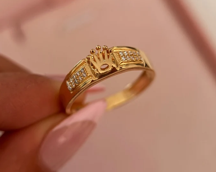 ANILLO CORONA ESTILO RELOJ PIEDRAS BLANCAS ORO AMARILLO COL 18K TALLA 10 - 3,43GR