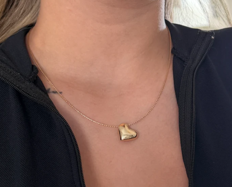 CADENA ESTILO CORDON + DIJE CORAZON LISO INFLADO ORO AMARILLO ITALY ESP 18K 45CM - 1,41GR