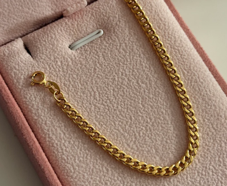 PULSERA CUBANA HUECA 3.5MM ORO AMARILLO ITALY 18K 18,5CM - 1,34GR