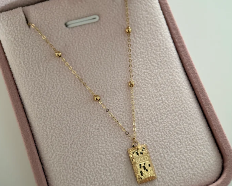 CADENA MINI ROLON ESTELAR + DIJE LINGOTE ORO AMARILLO ITALY 18K 45CM - 1,65GR