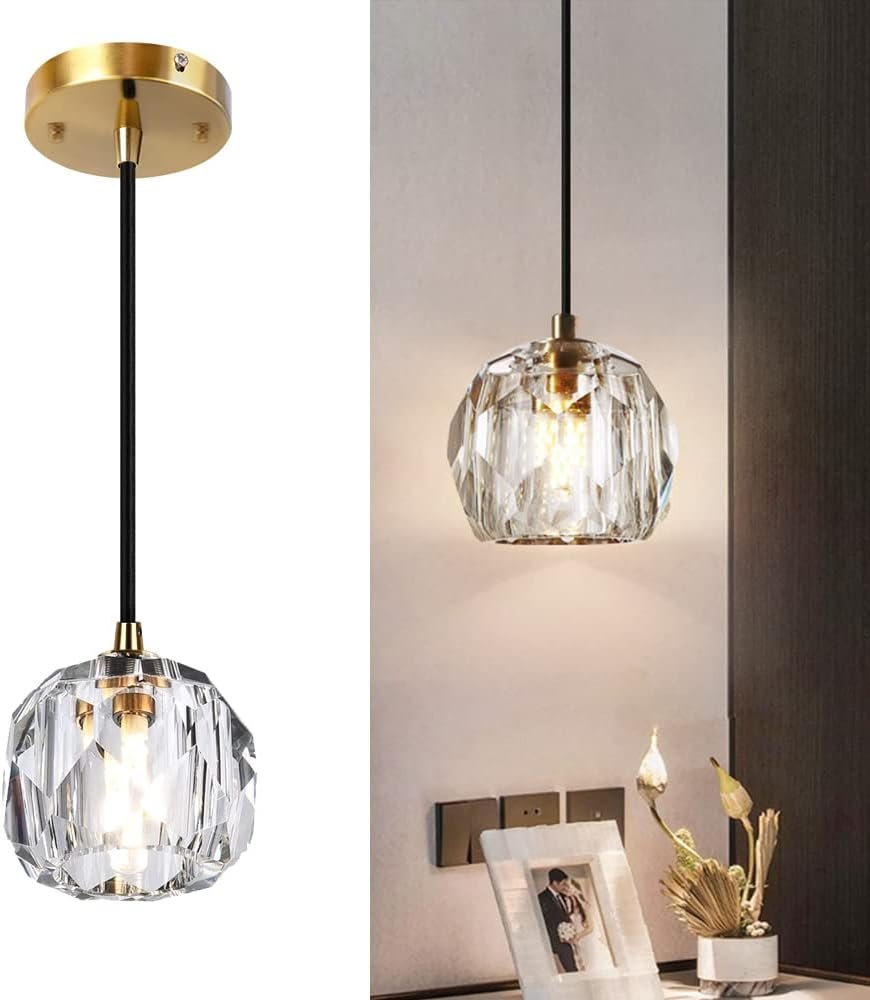 lampara cristal cuadrado y redondo con bujilla