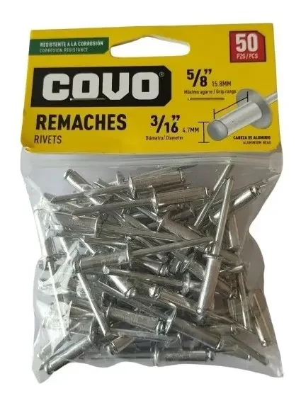 REMACHE ALUMINIO3/16 No.68 X 5/8 X 50 UNID COVO 4-676