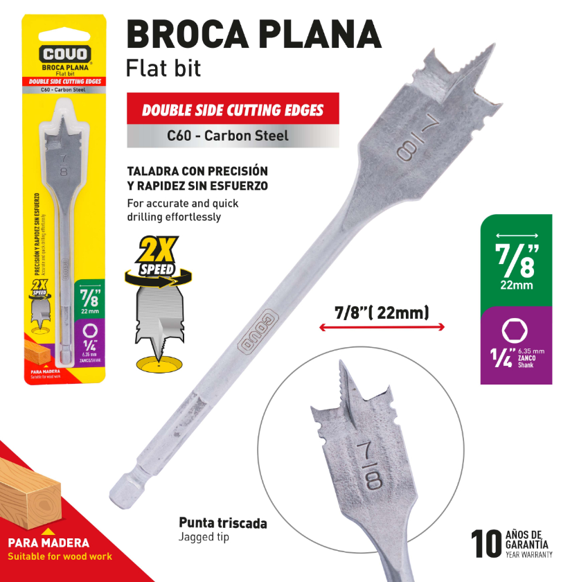 MECHA PLANA P/MADERA x 7/8" COVO 9-593