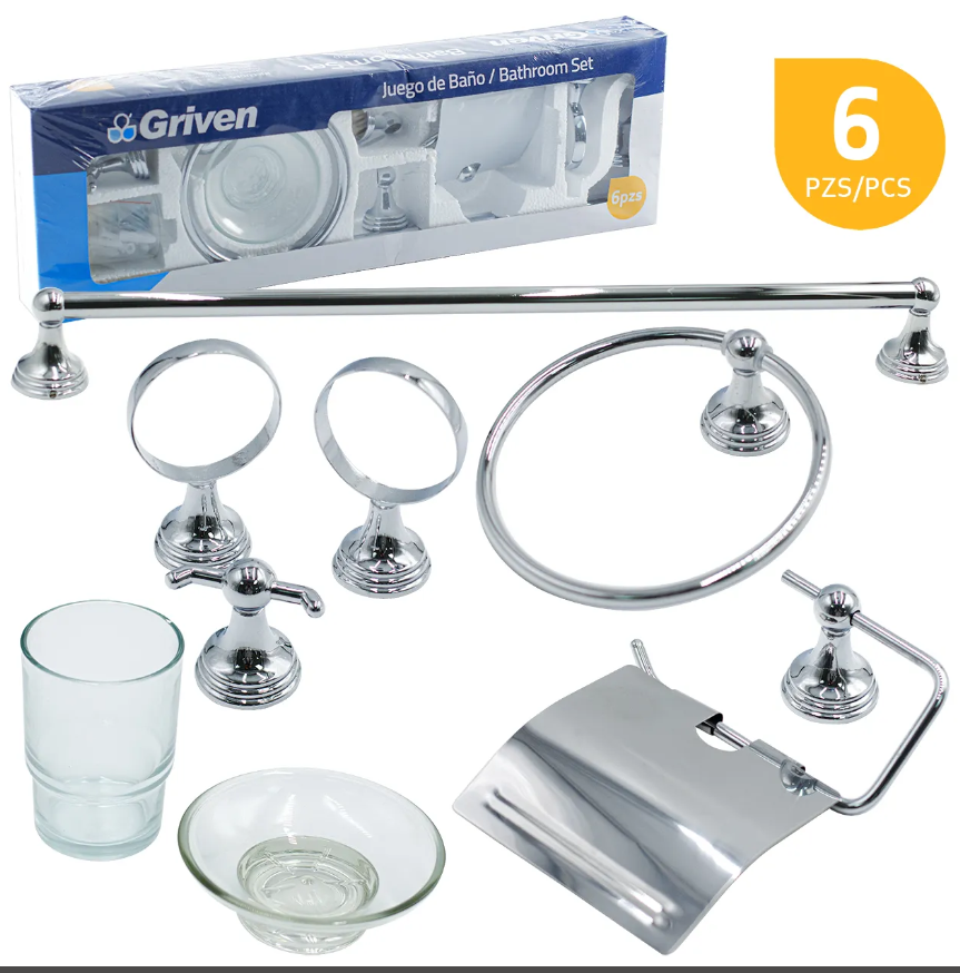 ACCESORIO P/ BAÑO 6 PZAS METAL 4-592 GRIVEN