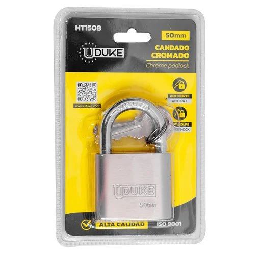 CANDADO PLANO 50 MM CROMADO BLISTER UDUKE