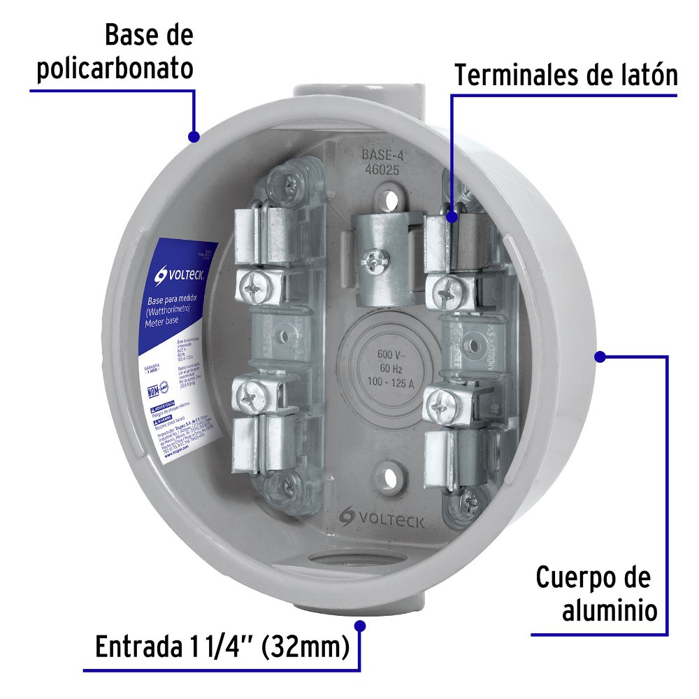 Base para watthorímetro, 4 terminales, VOLTECK  46025