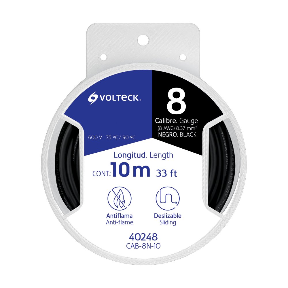 X m de cable THHW-LS 8 AWG negro, VOLTECK 40248