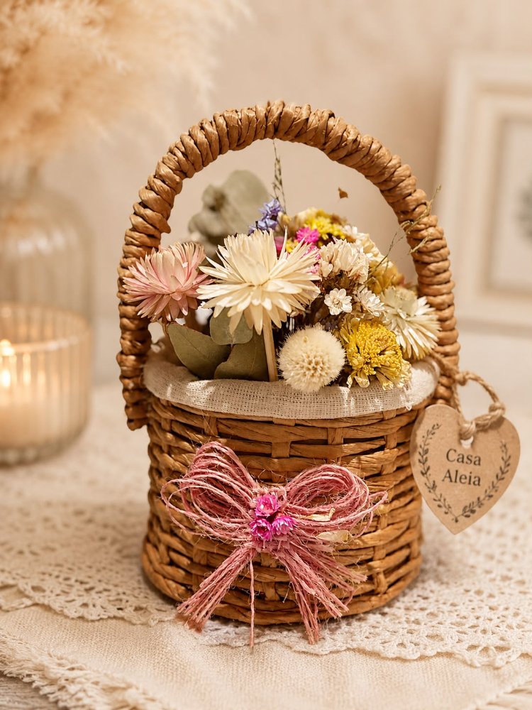 canasto con flores secas