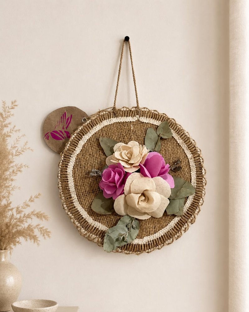 Cuadro redondo con flores de tela