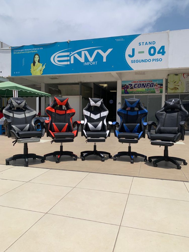 Silla Gamer con Reposapies Azul-Rojo-Blanco-Negro