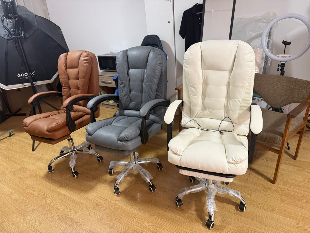 J - Silla Gerencial con Masajeador Beige-Blanco-Gris